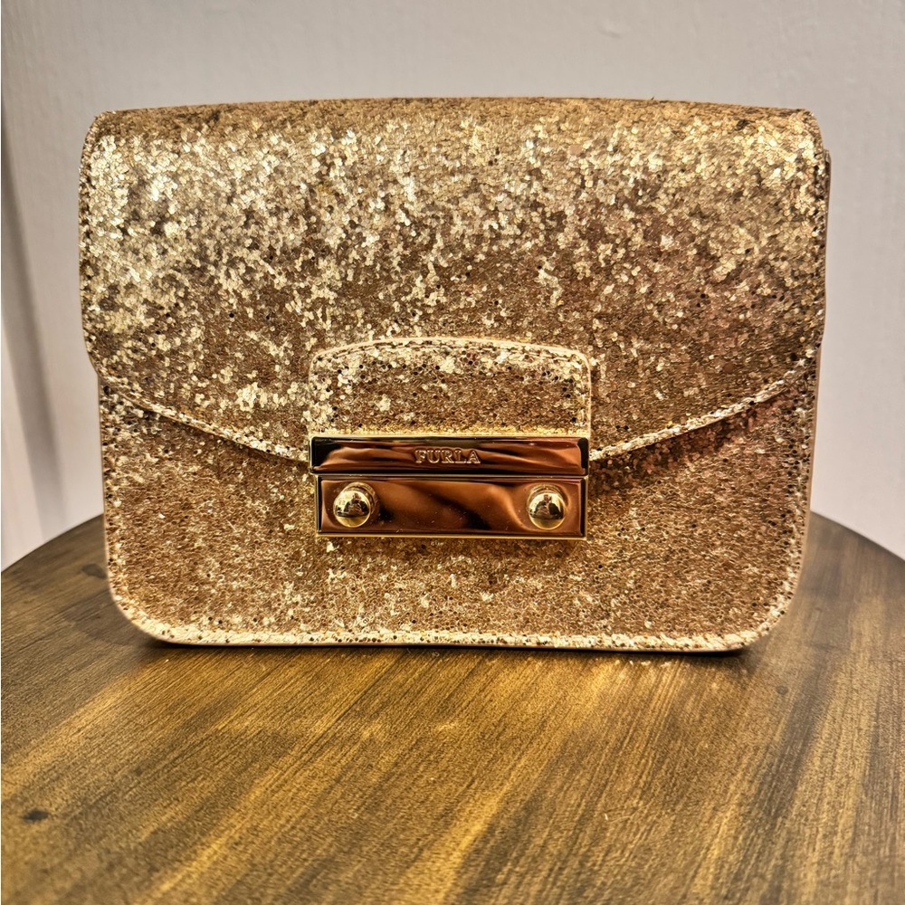 Furla Metropolis Mini Crossbody in Gold Glitter